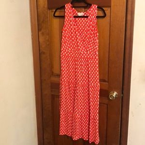 Biden red orange white floral print tiered dress